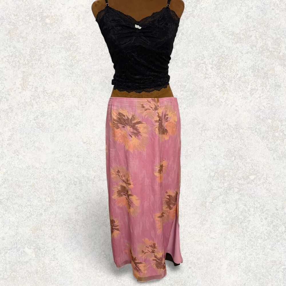 100% Silk Fairy Cottage Feminine Flowers Maxi Skirt Size 10